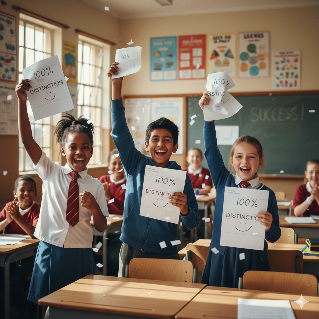 Graduation cap and students